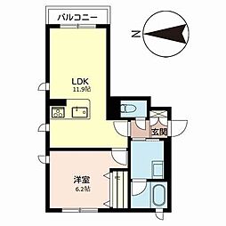 シャーメゾン静 2階1LDKの間取り