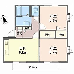 エーディーハイツC 2DKの間取図画像