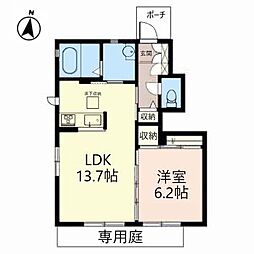 プリンセス名月III 0102 1階1LDKの間取り