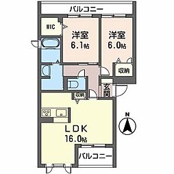 ガーデン東園田 2LDKの間取図画像