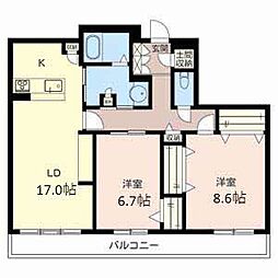 シャーメゾンガーデンズ芦屋平田町 3階2LDKの間取り