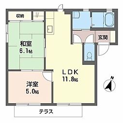 シティパレスII 1階2LDKの間取り