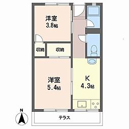 第1清水ハイツ 2Kの間取図画像