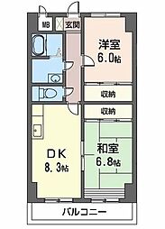 ＯＤＮＩＺ66 8階2DKの間取り