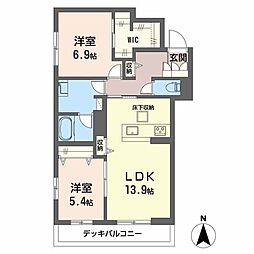 シャーメゾン王寺 ノースI 2LDKの間取図画像