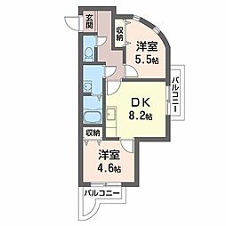夙川シティーハウス 2DKの間取図画像