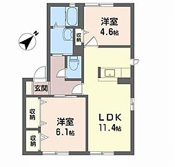 エスポワールC棟 2LDKの間取図画像