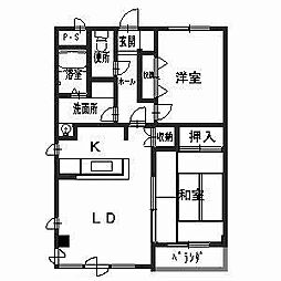 シャルム皇子山 3階2LDKの間取り