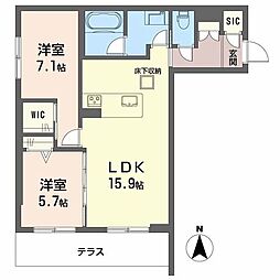 プラート　キアリノ 1階2LDKの間取り
