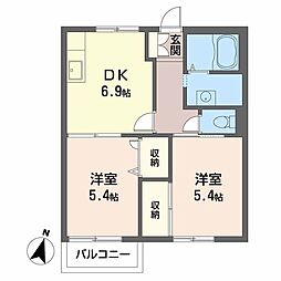 サカセ川ハイツB 2DKの間取図画像