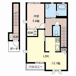 トレビアン燦 2階1LDKの間取り