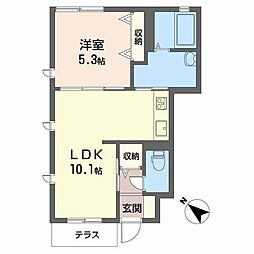 トレビアン燦 1階1LDKの間取り
