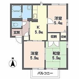 ディアス甲栄台A棟 3Kの間取図画像