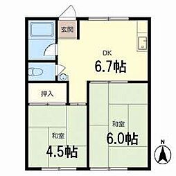 森田マンション 2DKの間取図画像