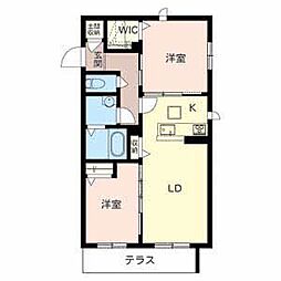 コンフォート八戸ノ里B棟 2LDKの間取図画像