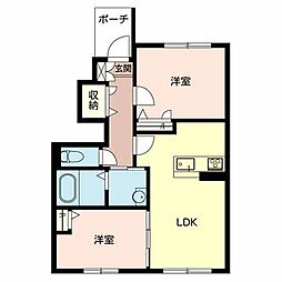 コンフォート上野 2LDKの間取図画像