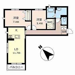 クオリエ南王子 2LDKの間取図画像