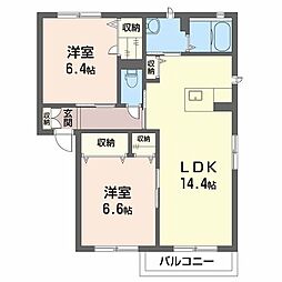 エアフォルクA棟 2LDKの間取図画像