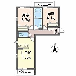 ベレオ・ノース・プレイン 2LDKの間取図画像