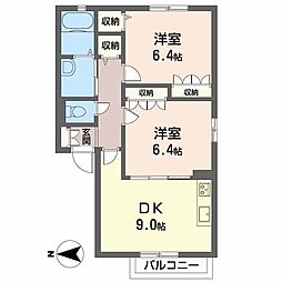 シャーメゾン田川北B棟 2DKの間取図画像