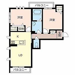 ヴェルデアリエッタ 3階2LDKの間取り