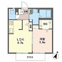 パークハイツさつき 1階1LDKの間取り