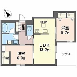 シャーメゾン　ストーンフィールド 1階2LDKの間取り
