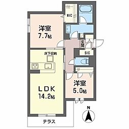 シャーメゾン　レーヴ 1階2LDKの間取り