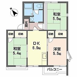 タウニー鴻池 2階3DKの間取り