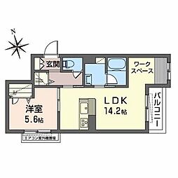 シャーメゾン　プリメーラ 2階1LDKの間取り