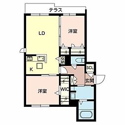スカイヴィレッジ 1階2LDKの間取り