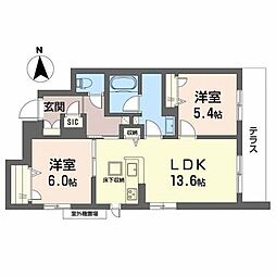 シャーメゾン　シャルム本町 1階2LDKの間取り