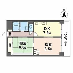 ドゥミール西山本 2DKの間取図画像