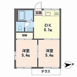 トキワハイツB棟 2DKの間取図画像