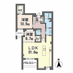 グランビスタ 2LDKの間取図画像