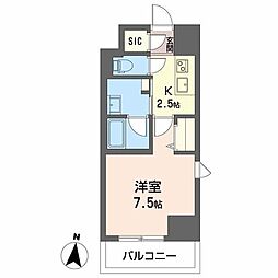 ロイヤルパークヒルズうめきた 7階1Kの間取り