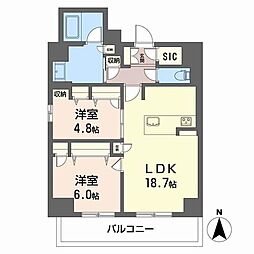 アミコート　瓦屋町 3階2LDKの間取り