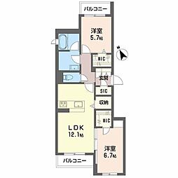 シャーメゾン　プルメリア 2階2LDKの間取り