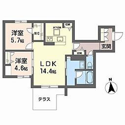 シャーメゾン　ベルパージュ長居西 1階2LDKの間取り