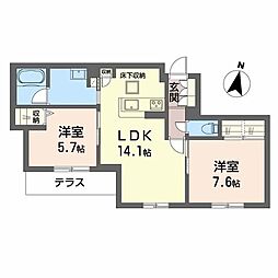 シャーメゾン　爽 1階2LDKの間取り