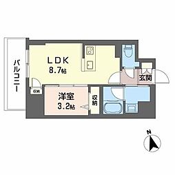SOUTHERNCREST難波南 1LDKの間取図画像
