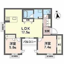 シャーメゾン ルミエール西田辺 2LDKの間取図画像
