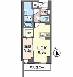 SOUTHERNCREST難波南 1LDKの間取図画像