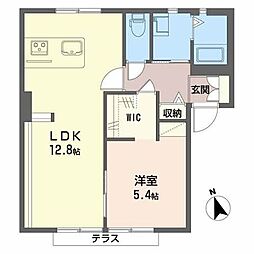 ラ．サルデーヌ 1階1LDKの間取り
