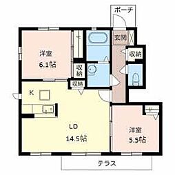 シャーメゾン下津野 1階2LDKの間取り