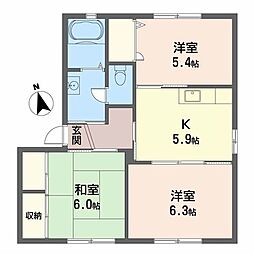 グリーンルーフのうがわ 3Kの間取図画像