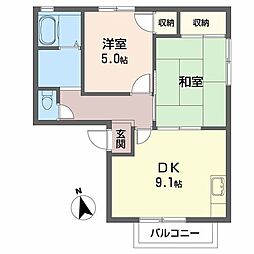 ガーデンハイツ小二里B棟 2DKの間取図画像