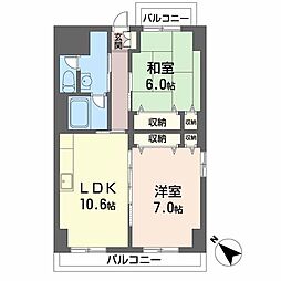 クリンピアフジ 2LDKの間取図画像