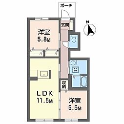 シャーメゾン陽 2LDKの間取図画像