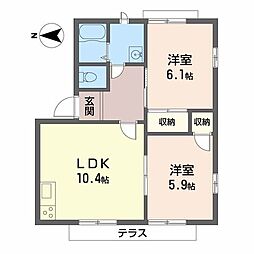フローラ桜ケ丘B棟 2LDKの間取図画像